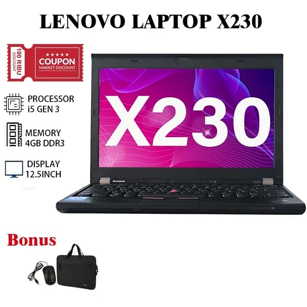 Lenovo X230 Core i5 Gen 2nd / Intel Celeron Gen 3rd, RAM 4GB, Storage 128-500GB - Second